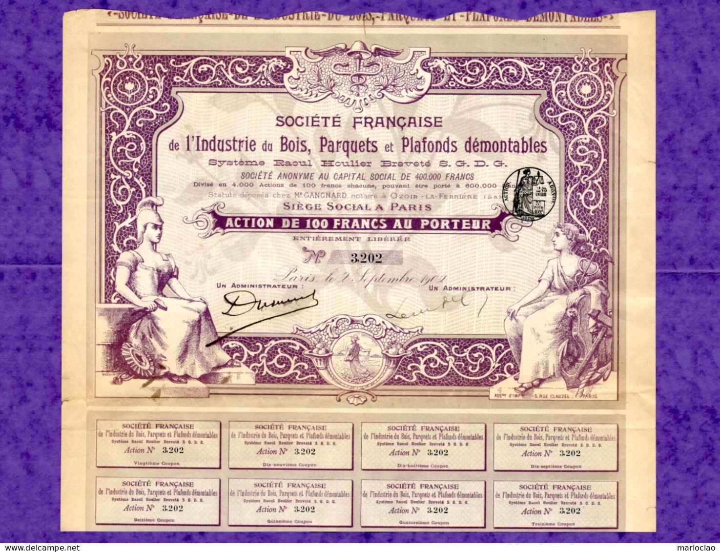 T-FR S. Française De L'Industrie Du Bois, Parquets Et Plafonds Démontables 1902 - RARE - Femme à Bonnet Phrygien - Industrial