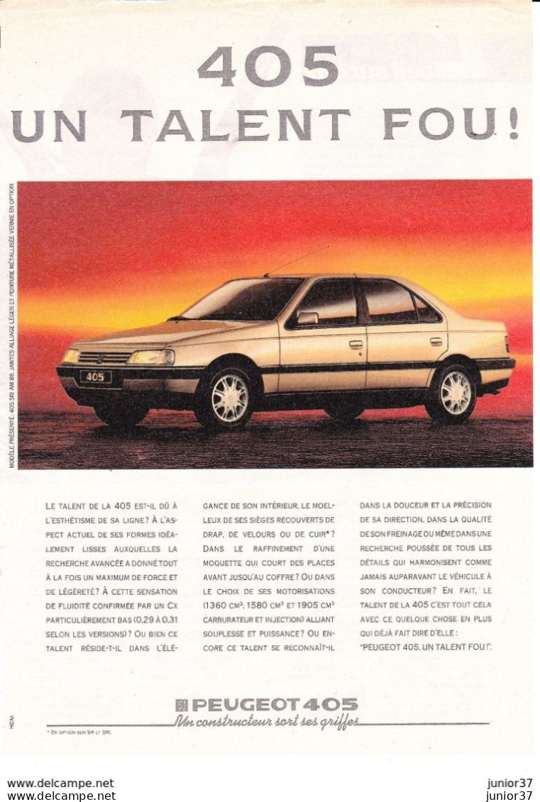 3 Feuillets De Magazine Peugeot 405 SRI 1988 & GL 1400 Cm 1989 - Cars