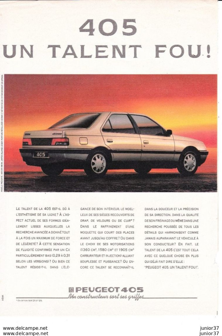 3 Feuillets De Magazine Peugeot 405 SRI 1988 & GL 1400 Cm 1989 - Automobili