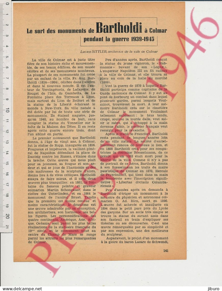 6 Vues 1946 Monuments Du Sculpteur Bartholdi à Colmar Pendant Guerre 39-45 Sculpture Monument Voulminot (Lucien Sittler) - Non Classés