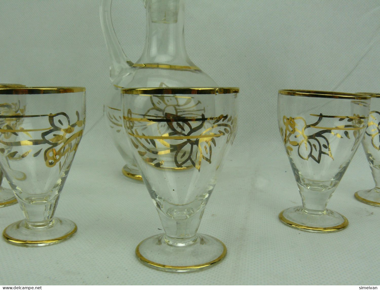 Vintage Gold Trim Glass Decanter Set With 6 Glasses #2341 - Gläser