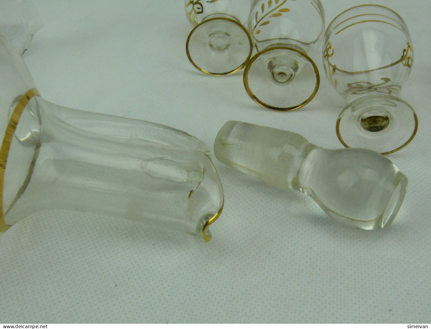 Vintage Gold Trim Glass Decanter Set With 6 Glasses #2341