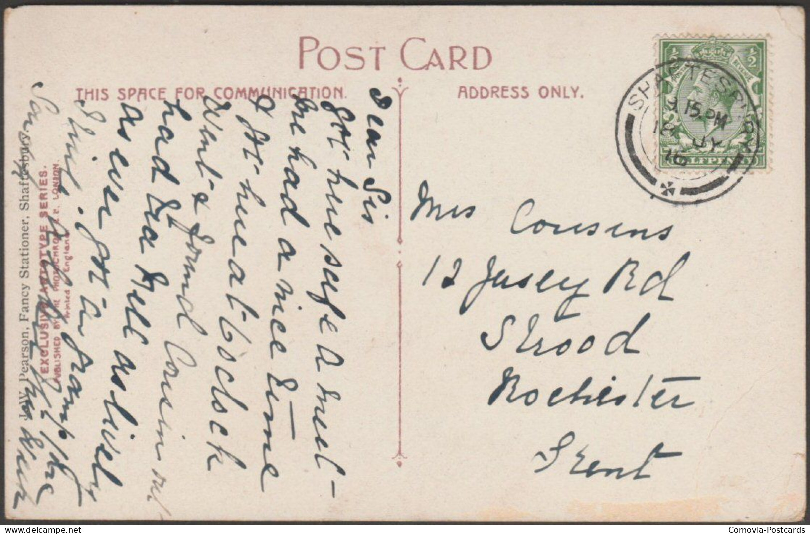 General View, Shaftesbury, Dorset, 1916 - JW Pearson Postcard - Autres & Non Classés