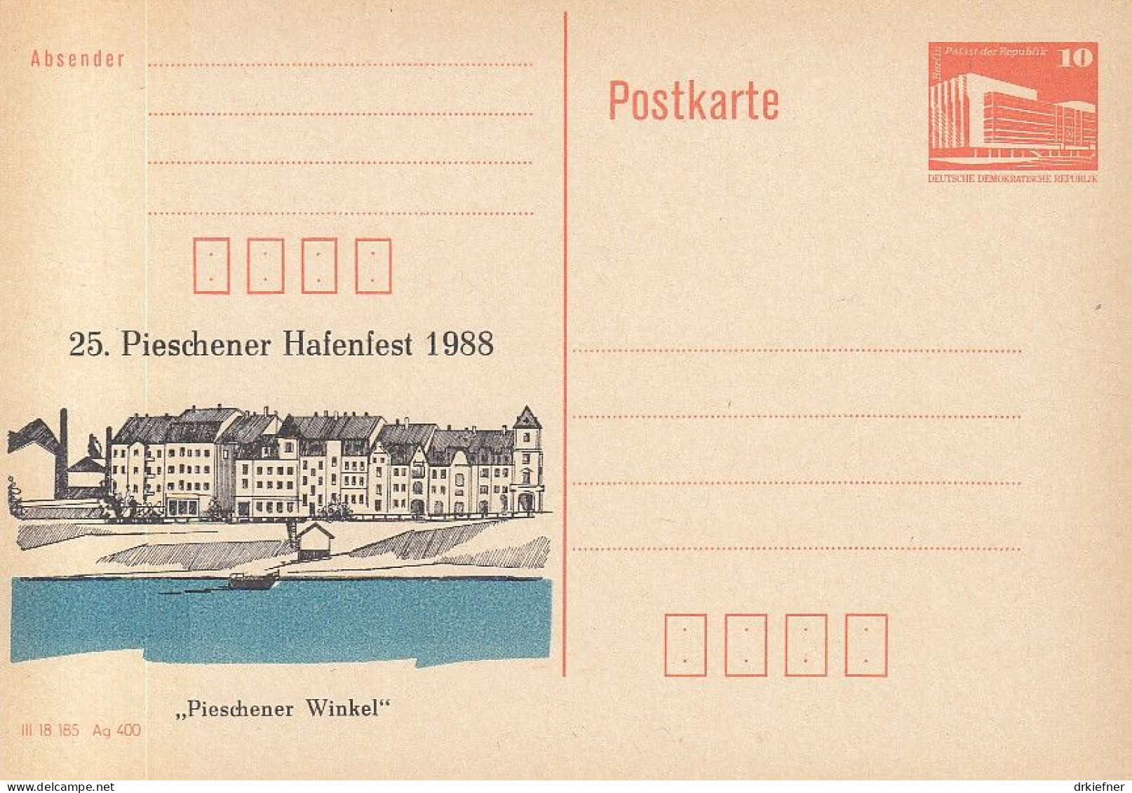 DDR PP 19 II, Ungebraucht, 25. Pieschener Hafenfest, Dresden-Pieschen, 1988 - Cartes Postales Privées - Neuves