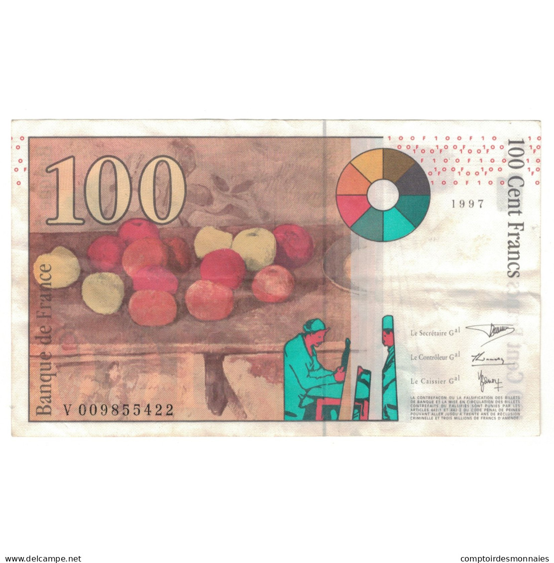 France, 100 Francs, Cézanne, 1997, V009855422, TB+, Fayette:F74.01, KM:158a - 100 F 1997-1998 ''Cézanne''