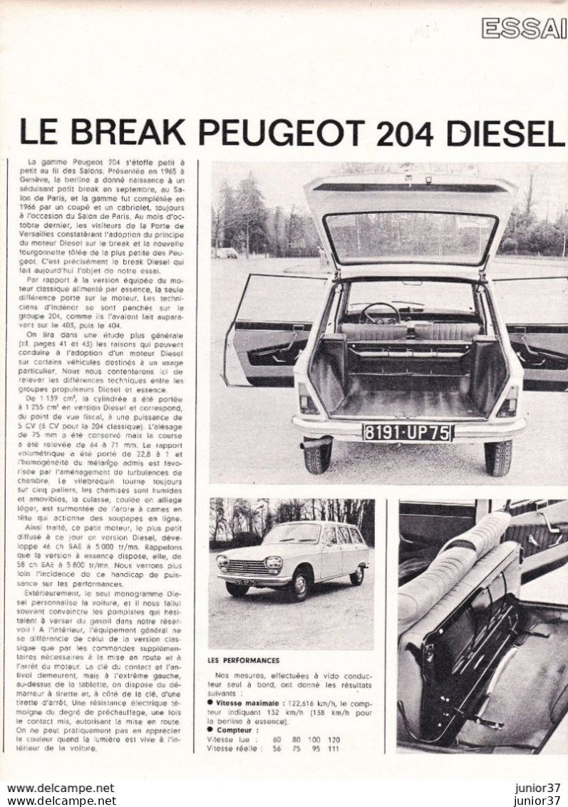 3 Feuillets De Magazine Peugeot 204 1969, 204 Break Diesel 1968, 204 D 1975 - Coches