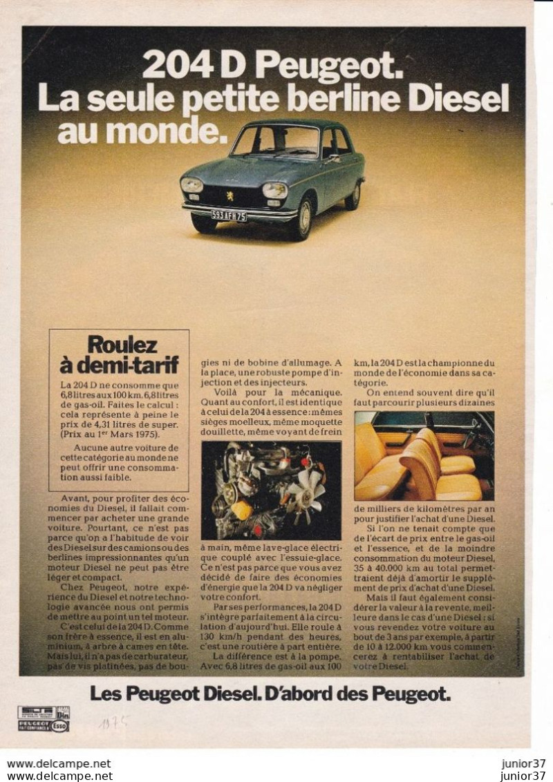 3 Feuillets De Magazine Peugeot 204 1969, 204 Break Diesel 1968, 204 D 1975 - Voitures