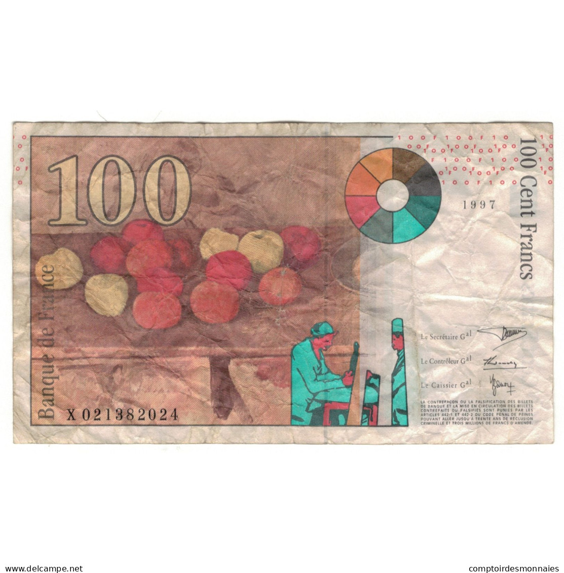 France, 100 Francs, Cézanne, 1997, X021382024, B, Fayette:F74.01, KM:158a - 100 F 1997-1998 ''Cézanne''