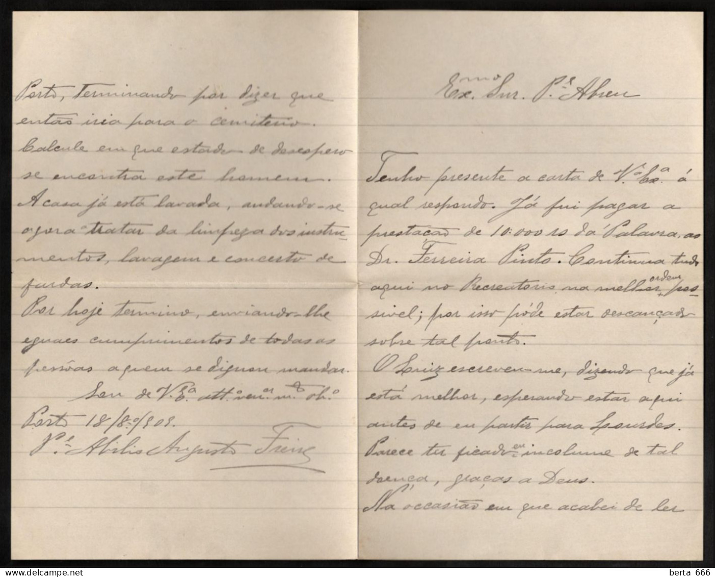 Porto > Paris * Carta 1909 * Recreatório Do Carmo > Padre António Manuel Da Silva Pinto Abreu - Brieven En Documenten