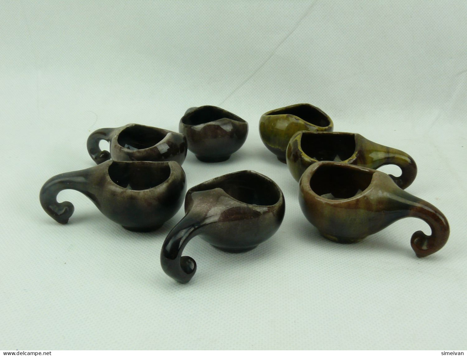 Vintage Set Of 7 Ceramic Rakija Cups #2342 - Gläser