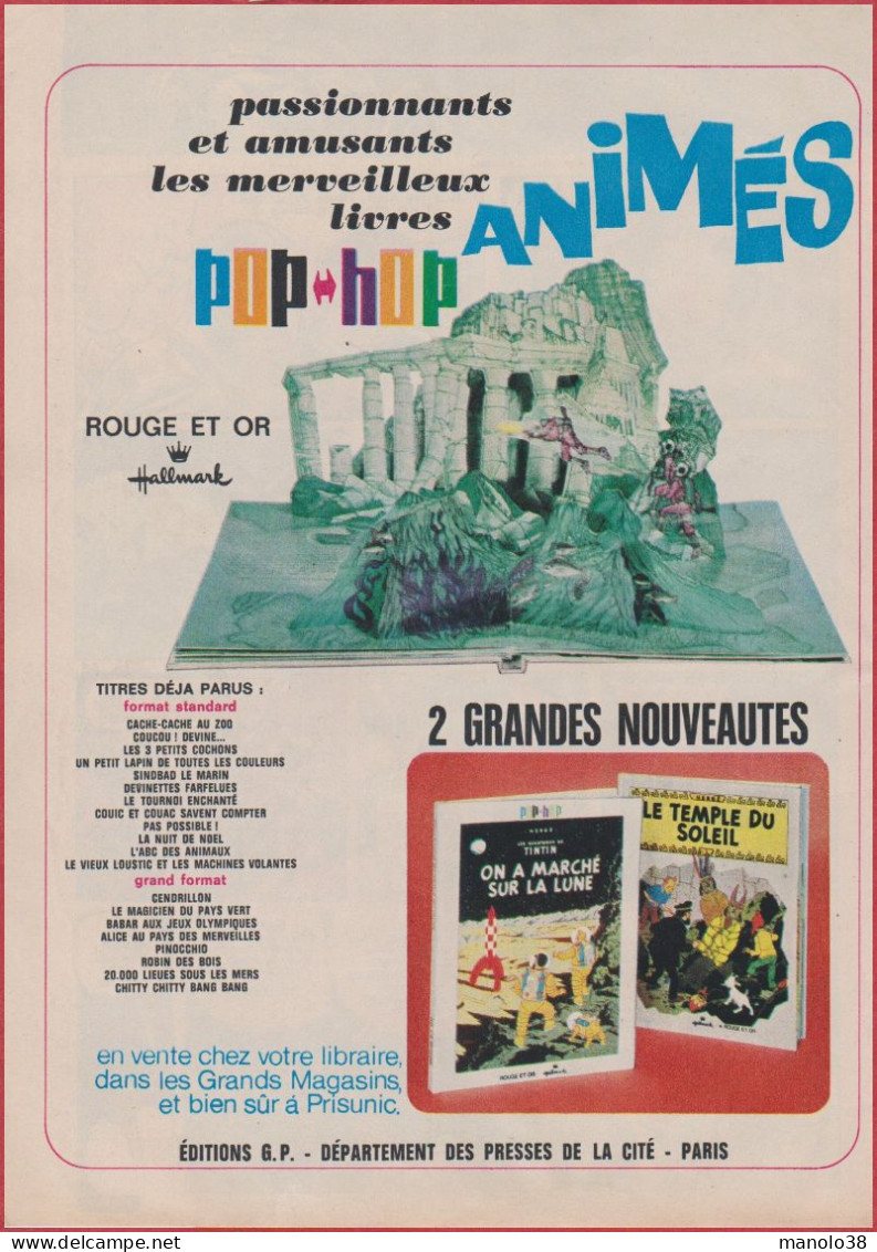 Livre Pop-hop Animés. Hallmark. Listes De Livres: Contes, Aventure, Animaux, 2 Nouveautés Tintin ... 1969. - Publicités