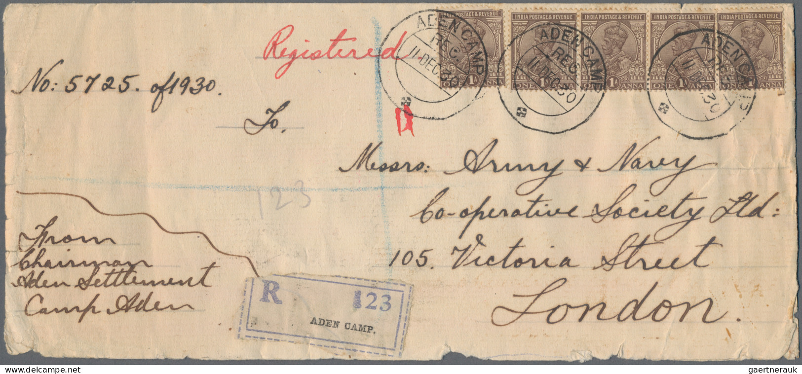 Aden: 1930/1931 Two Registered Covers From Aden-Camp To London, One Franked KGV. - Yémen