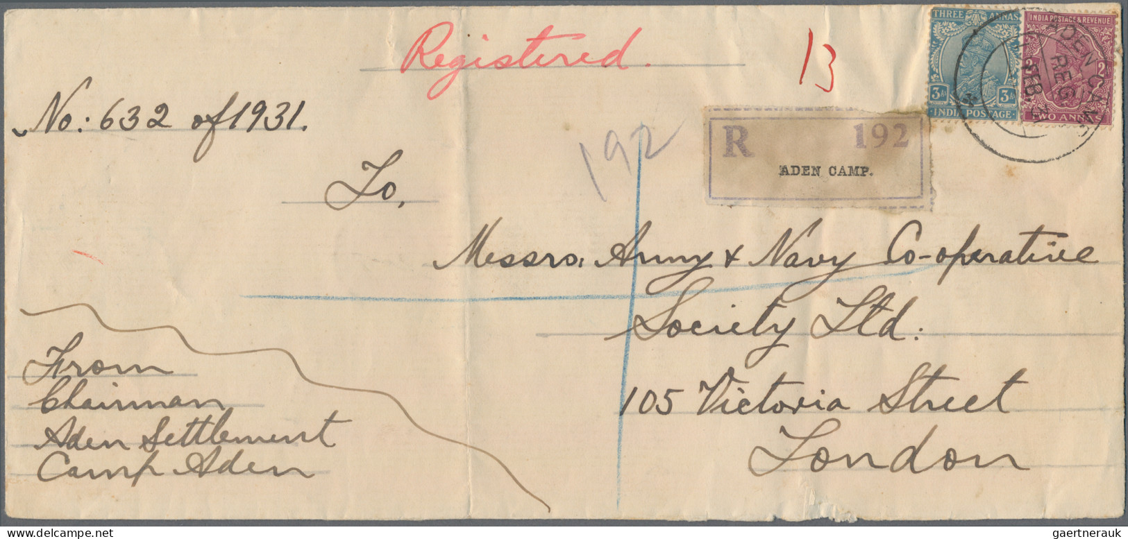 Aden: 1930/1931 Two Registered Covers From Aden-Camp To London, One Franked KGV. - Yemen