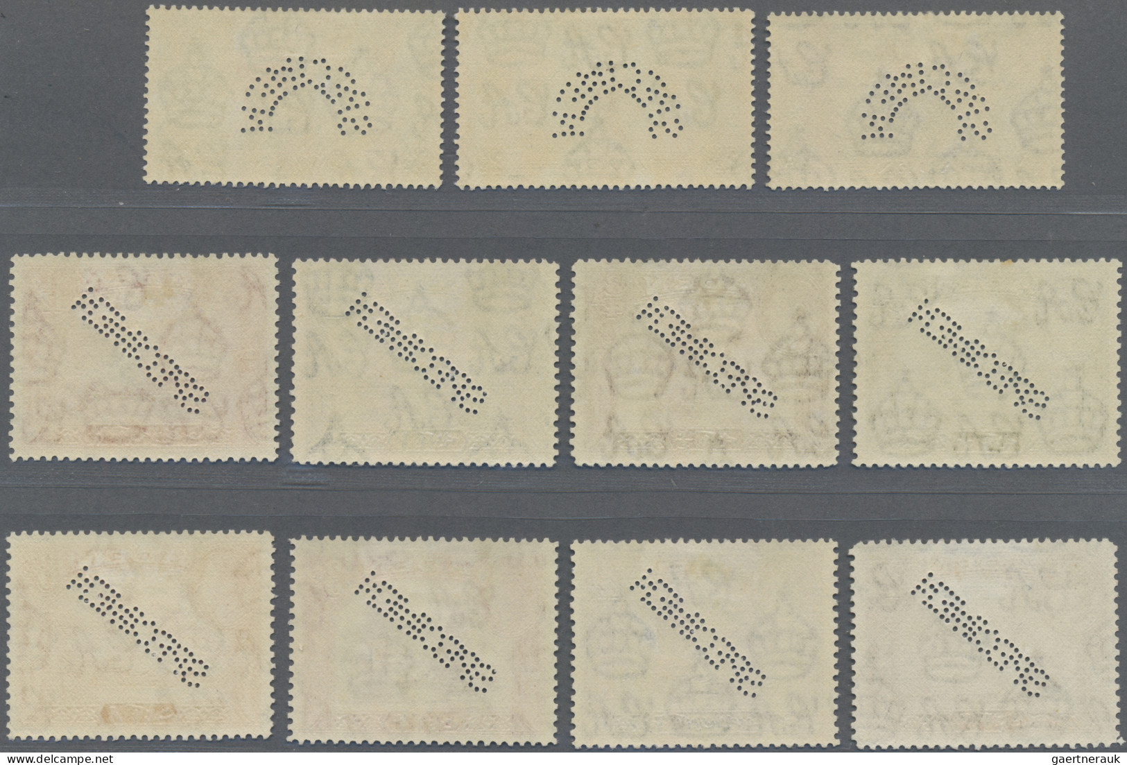 Aden: 1937/1946 Complete Sets Of First Four Issues (30 Stamps) All Punctured "SP - Yemen