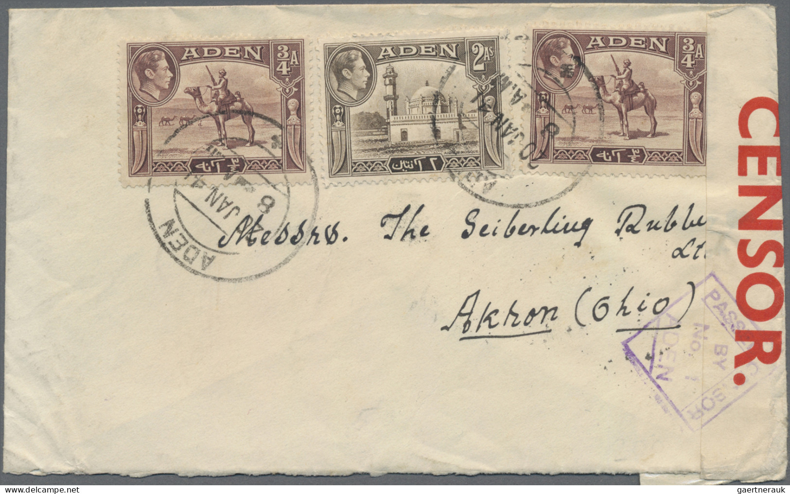 Aden: 1941 Censored Cover From Aden To Kron, Ohio, U.S.A. Franked By KGV. 1939 2 - Yemen
