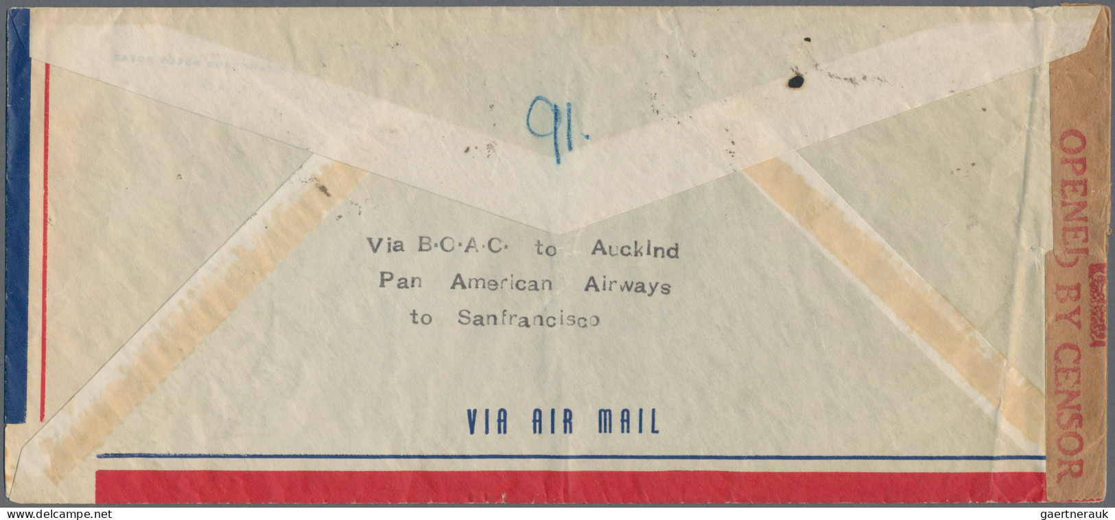 Bahrain: 1941 Censored Airmail Envelope Used From Bahrain To San Anselmo, Cal., - Bahrein (1965-...)