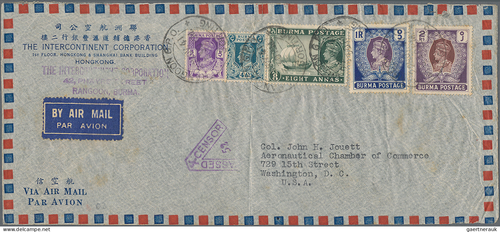 Birma / Burma / Myanmar: 1941 Air Mail Envelope From Rangoon To The U.S.A. With - Myanmar (Burma 1948-...)