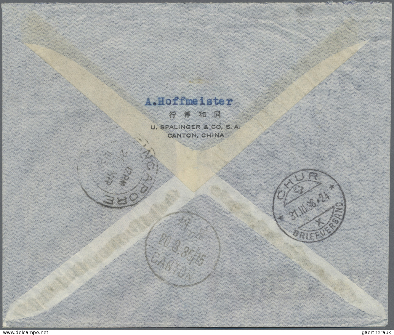 China: 1936, Attractive Franking On Registered K.L.M. Airmail Cover From "CANTON - Storia Postale