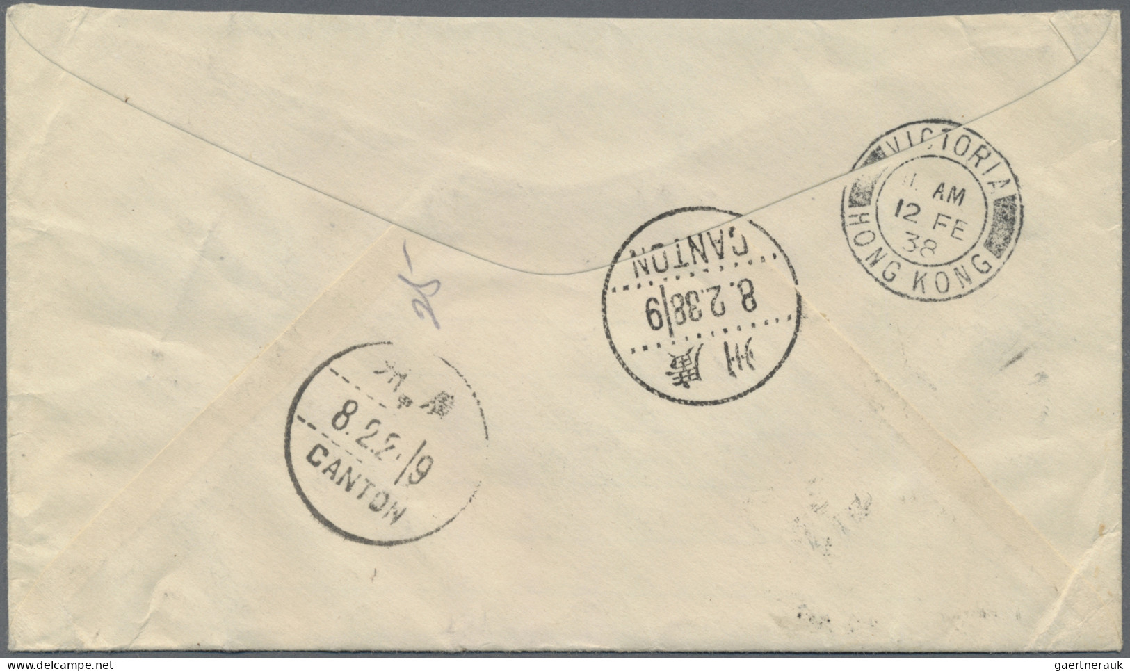 China: 1938, $1.90 Franking Tied "CHANGSHA 37.2.5" To Air Mail Cover Endorsed "1 - Storia Postale