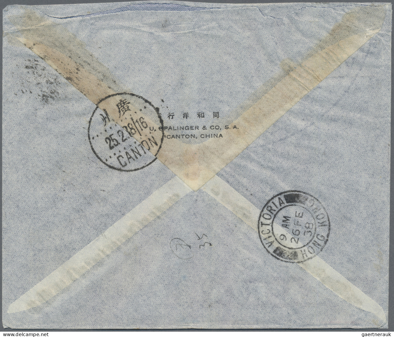 China: 1937/1938, Two Airmail Covers From Canton To Chur/Switzerland: 20.8.1937 - Lettres & Documents