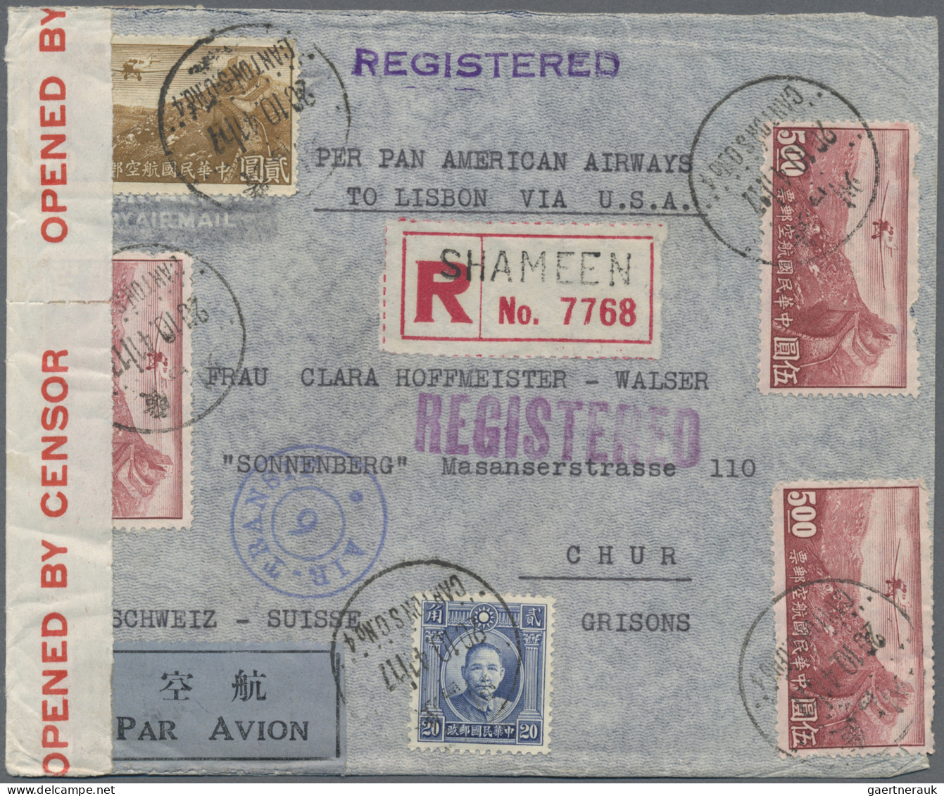 China: 1941, Registered Airmail Cover Bearing $17.20 Rate From "SHANGHAI 20.10.4 - Briefe U. Dokumente