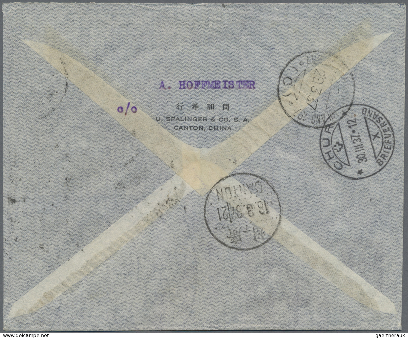 China: 1937, Attractive Franking On Registered K.L.M. Airmail Cover From "CANTON - Briefe U. Dokumente