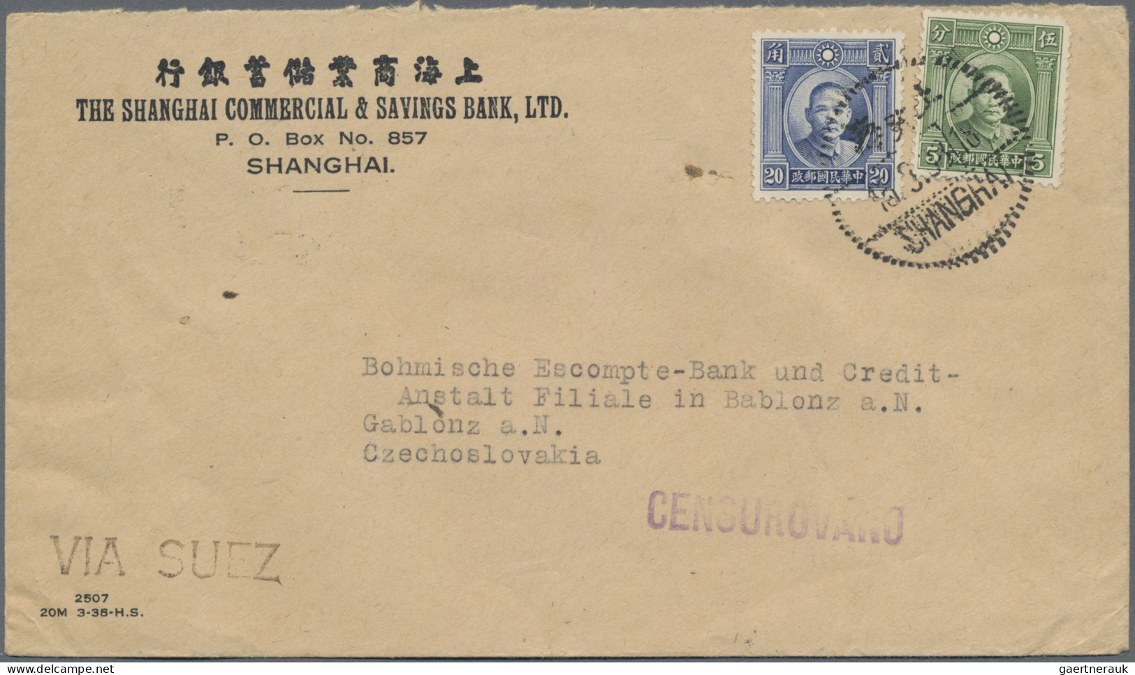 China: 1938/1940, Two Commercial Covers: 1938 25c. Rate From Shanghai 16.8. 38 T - Storia Postale
