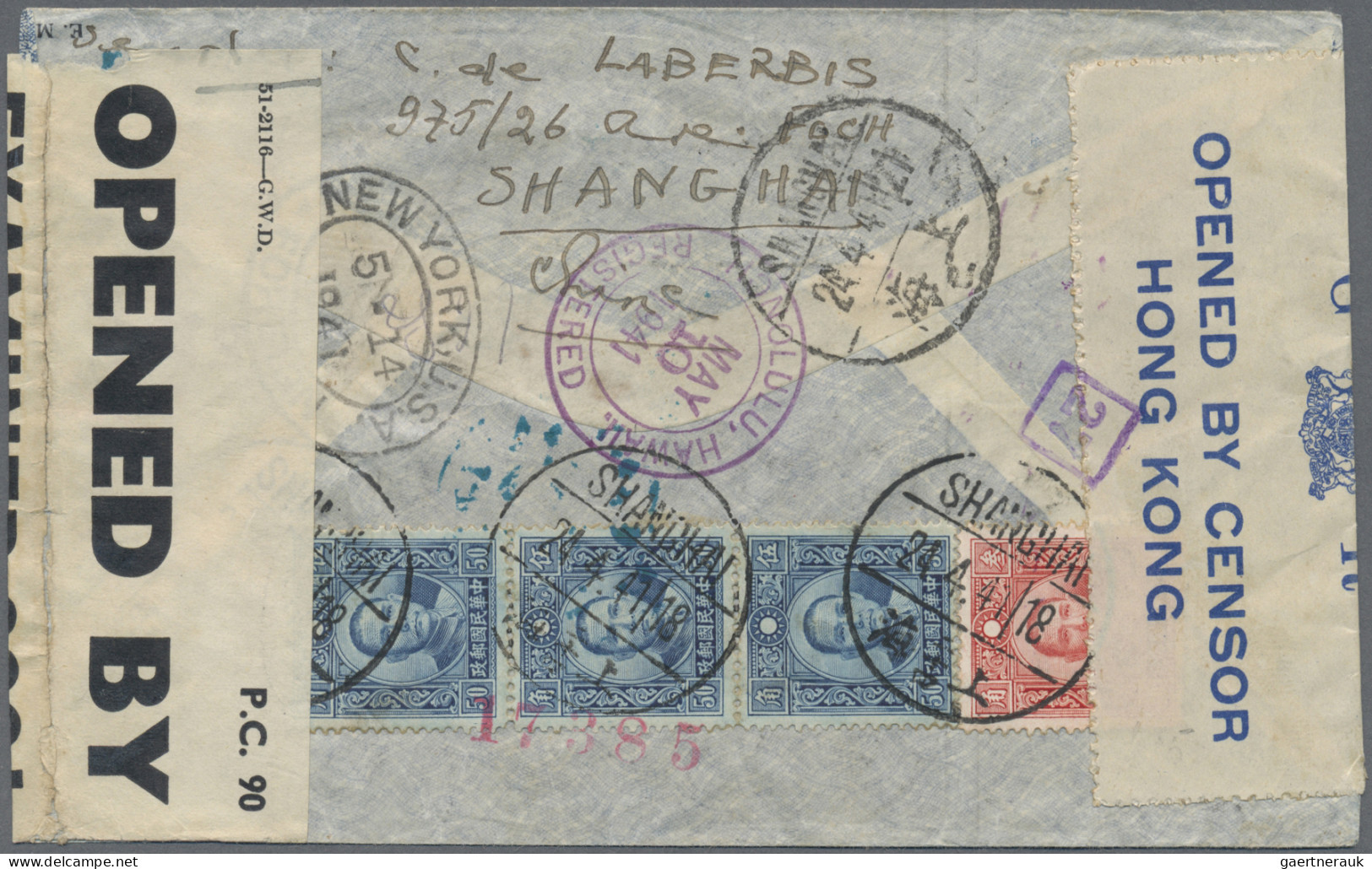 China: 1941. Registered Air Mail Envelope Addressed To France Bearing China SG 4 - Storia Postale