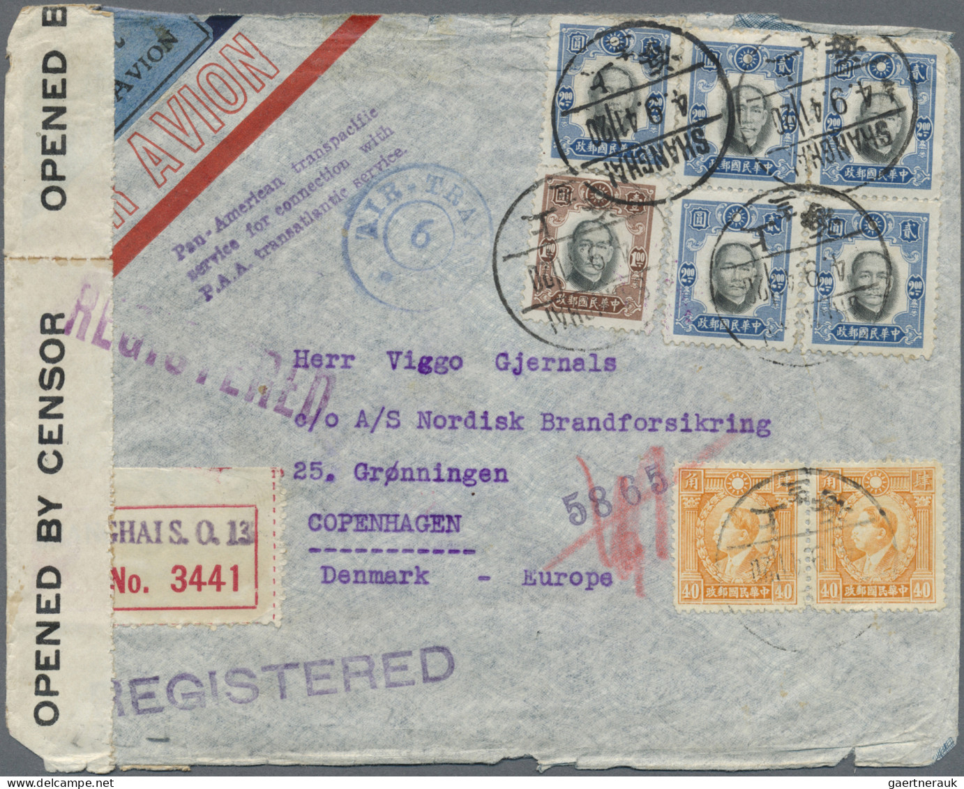 China: 1941. Registered Air Mail Envelope Addressed To Denmark Bearing China SG - Covers & Documents
