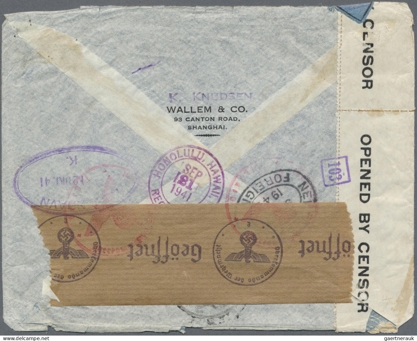 China: 1941. Registered Air Mail Envelope Addressed To Denmark Bearing China SG - Brieven En Documenten