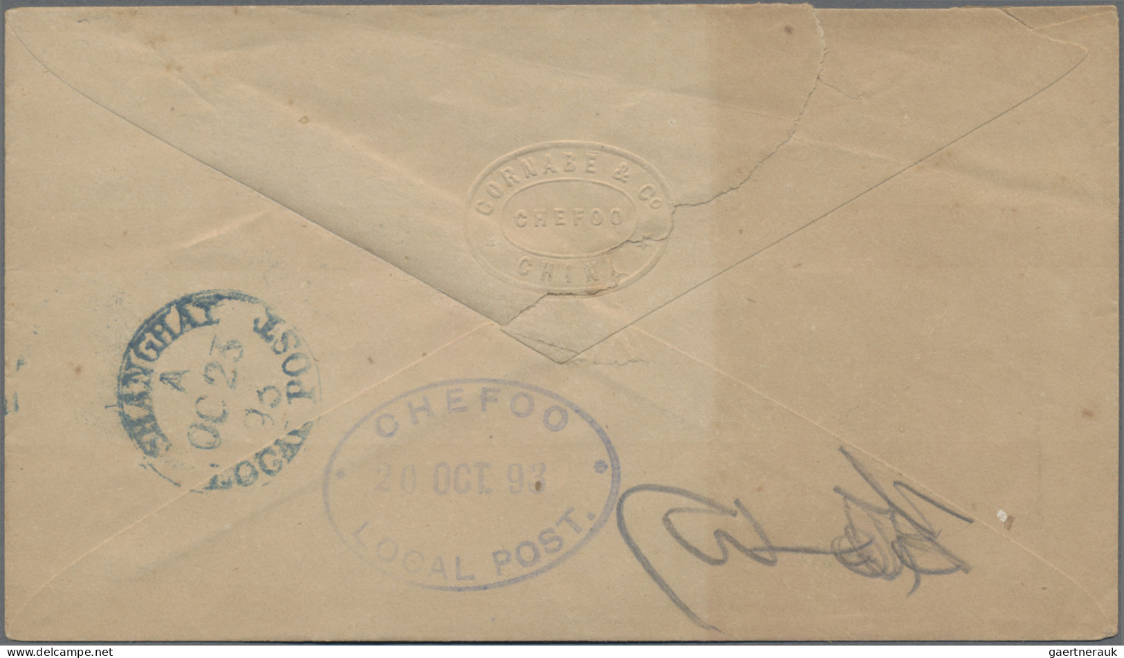 China - Local Post: Chefoo, 1893, 1 C. Red 1st Printing Tied Blue Oval "Chefoo L - Otros & Sin Clasificación