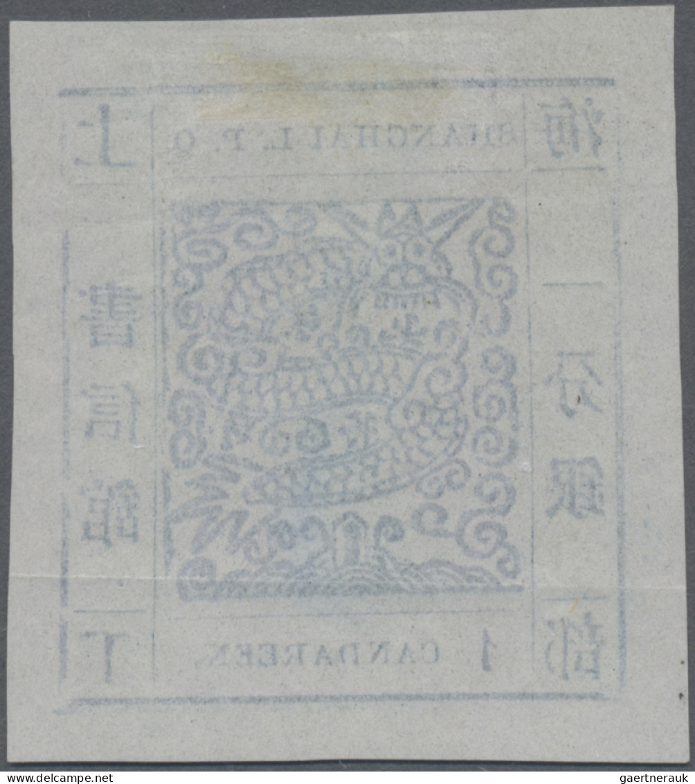 China - Shanghai: 1865, Large Dragon Non-seriffed, 1 Ca. Blue On Pelure Paper, P - Autres & Non Classés