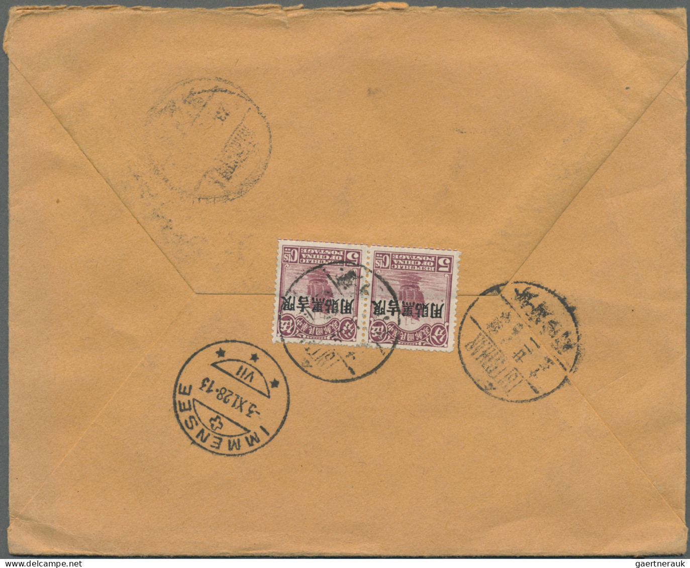 Manchugo (1927/29): 1928, Two Covers With 5 C. Pair Resp. 4 C. + 7 C. Both Tied - Mandchourie 1927-33