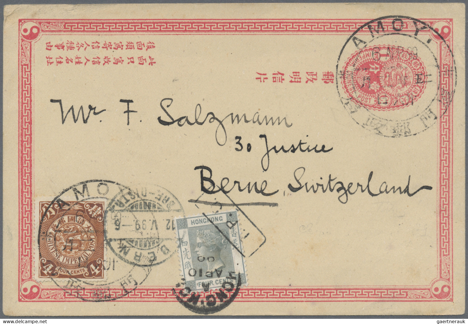 China - Postal Stationery: 1897, Card ICP 1 C. Uprated Coiling Dragon 4 C. Tied - Postkaarten