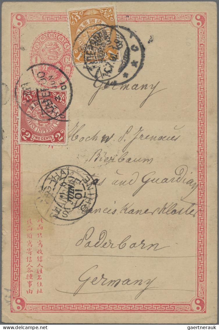 China - Postal Stationery: 1897/1940, Three Used Cards: 1 C. ICP Uprated Doilcin - Cartoline Postali