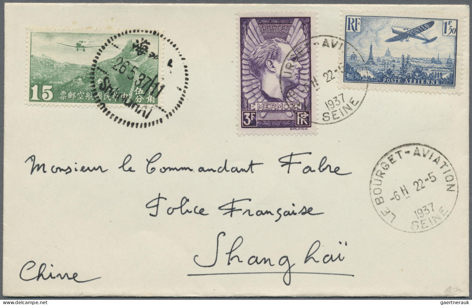 China - Aitmail: 1937, Doret And Micheletti Paris-Shanghai Flight Envelope To Sh - Sonstige & Ohne Zuordnung