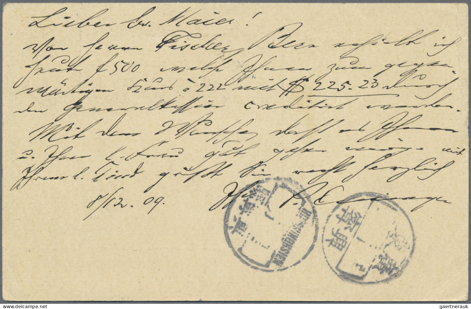 China - Incomming Mail: Switzerland To Kwantung Province Via Suez, 1909: Card Fr - Autres & Non Classés