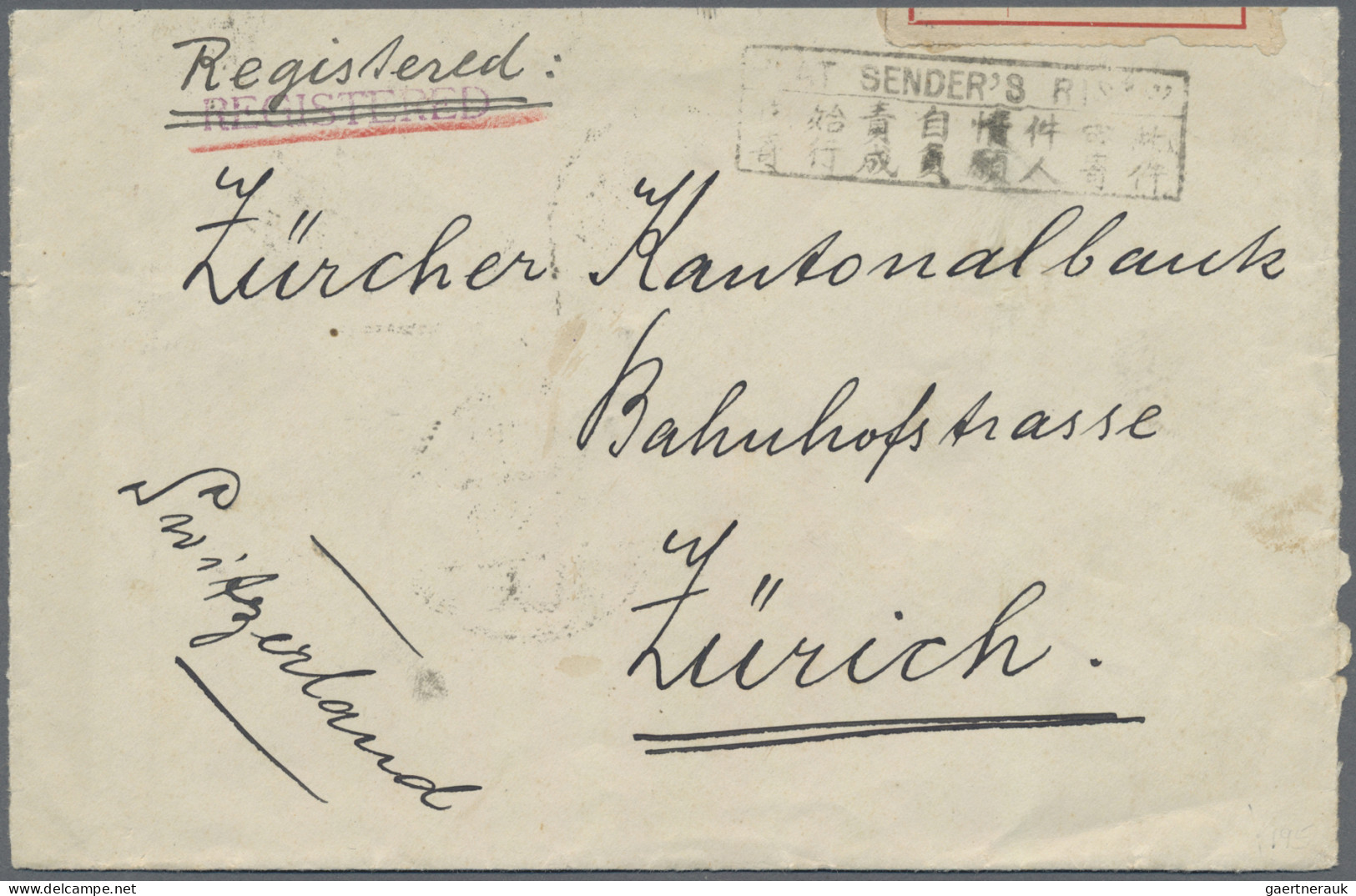 China - Incomming Mail: 1929, Boxed Bilingual "AT SENDER'S RISK" (Manchuria Rail - Sonstige & Ohne Zuordnung