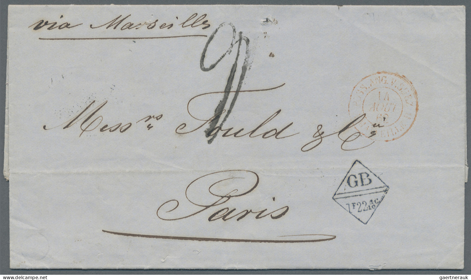 China - Specialities: 1862. Stampless Envelope Addressed To France Dated 'Shangh - Altri & Non Classificati