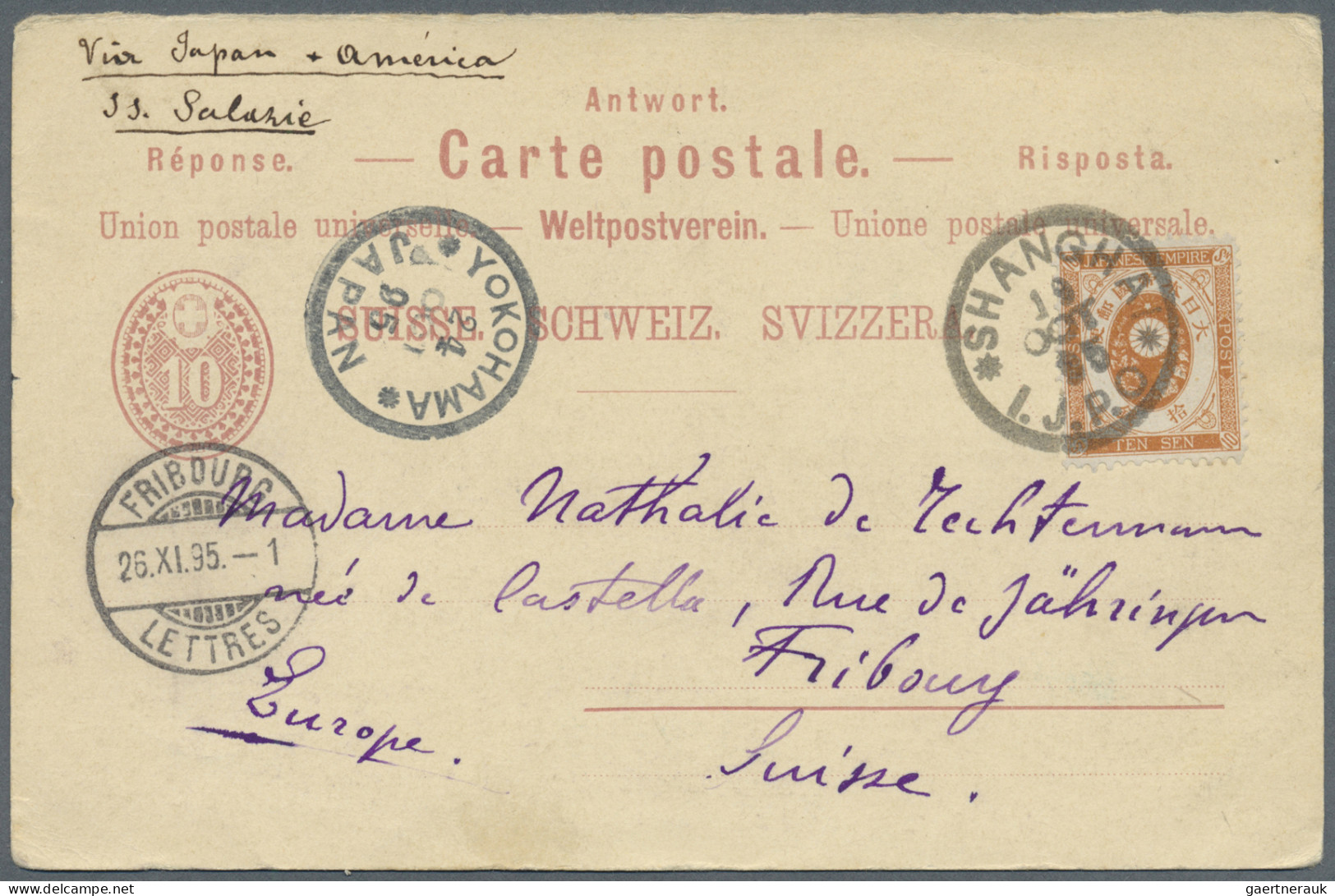China - Specialities: 1895. Switzerland Postal Stationery Reply Card 10c Claret - Otros & Sin Clasificación
