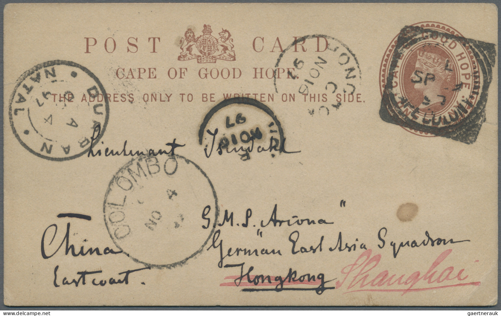 China - Specialities: Incoming Mail, 1897, Cape Colony, Card QV 1d. "...BOOS 29/ - Other & Unclassified