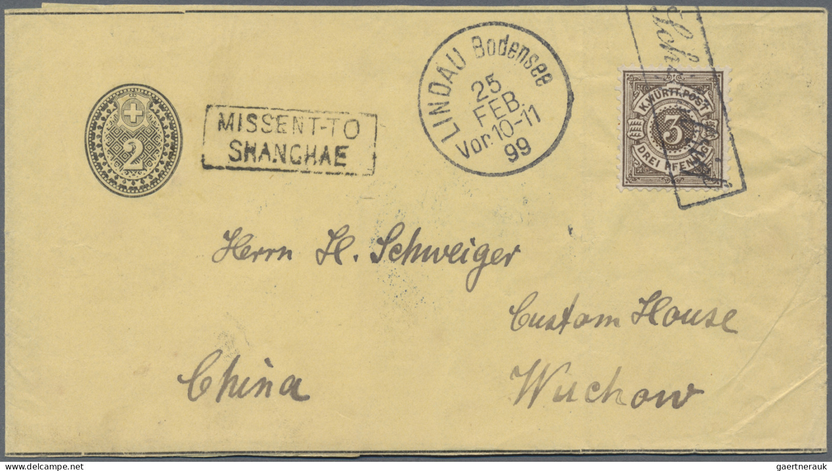 China - Specialities: 1899, "MISSENT-TO / SHANGHAE" Boxed In Incoming Mail, Swis - Other & Unclassified