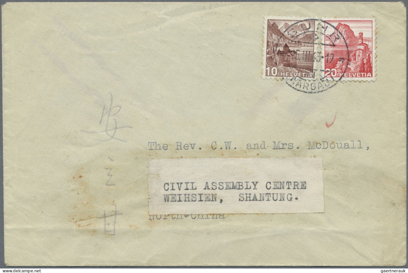 China - Specialities: 1943, Weihsien Civilian Internee Camp: Cover From Switzerl - Otros & Sin Clasificación