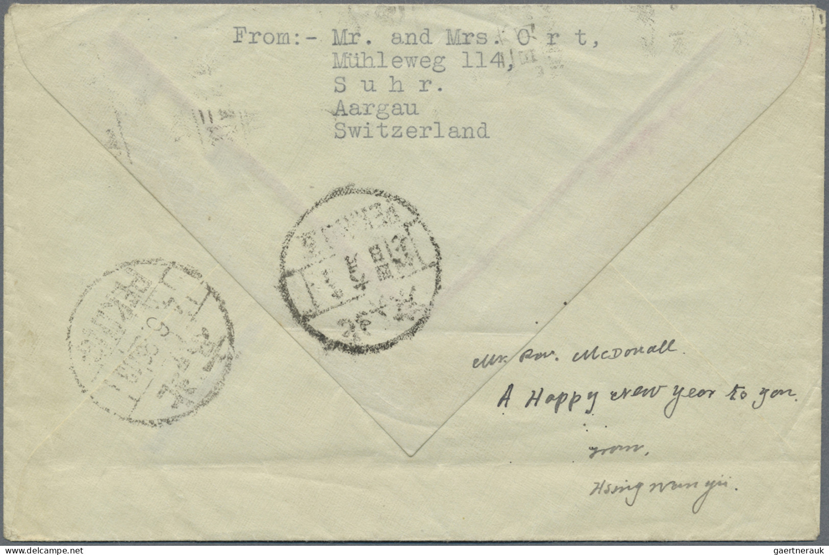 China - Specialities: 1943, Weihsien Civilian Internee Camp: Cover From Switzerl - Sonstige & Ohne Zuordnung
