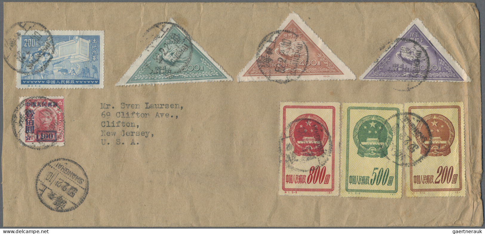 China (PRC): 1951, World Peace Set (C10) With Uprates Tied "Shanghai 52.2.21" To - Storia Postale