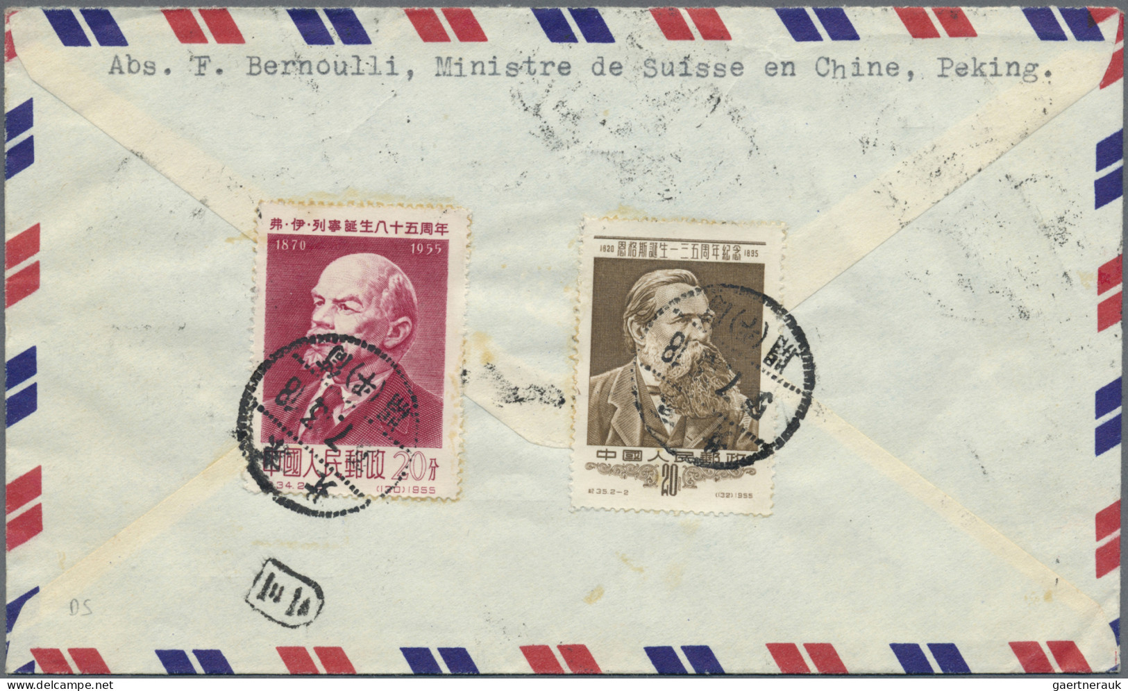 China (PRC): 1956, Air Mail Covers (2) To Berne/Switzerland (one Forwarded) With - Brieven En Documenten