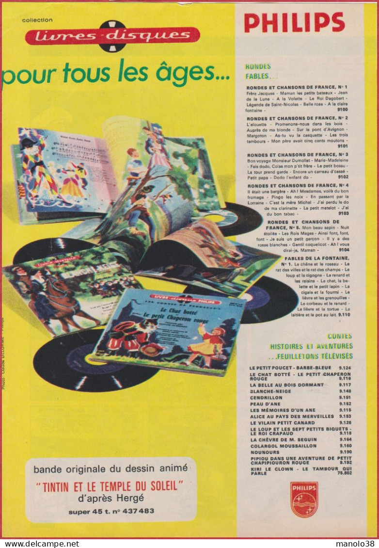 Philips. Livres Disques. Listes De Disques: Rondes, Fables, Contes, Histoires Et Aventures, Feuilletons Télévisés. 1969. - Publicités