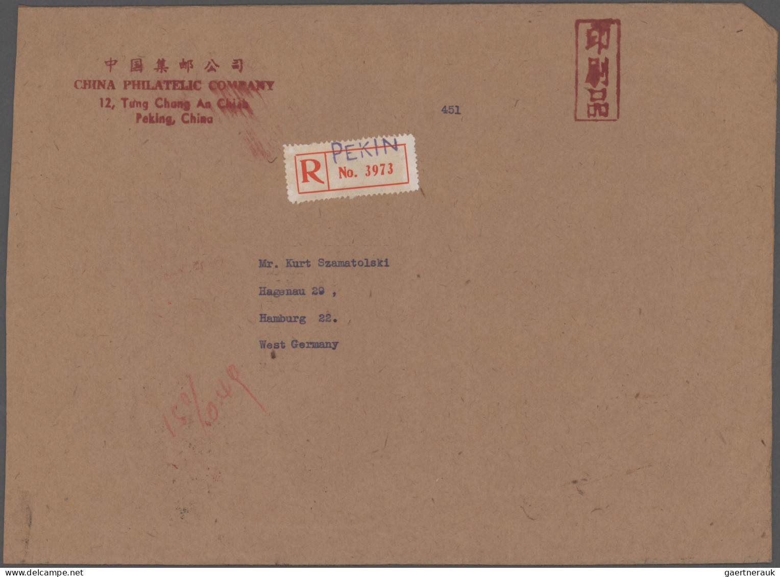 China (PRC): 1962, Registered Printed Matter Cover Of The China Philatelic Compa - Storia Postale