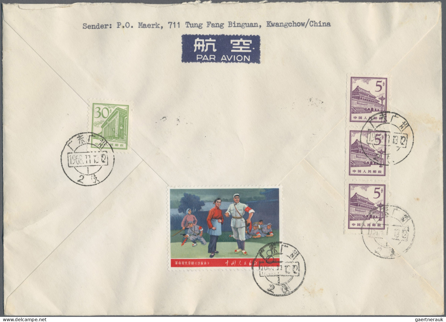 China (PRC): 1968. Registered Airmail Cover With Named "MAO"-franking From "Cant - Briefe U. Dokumente