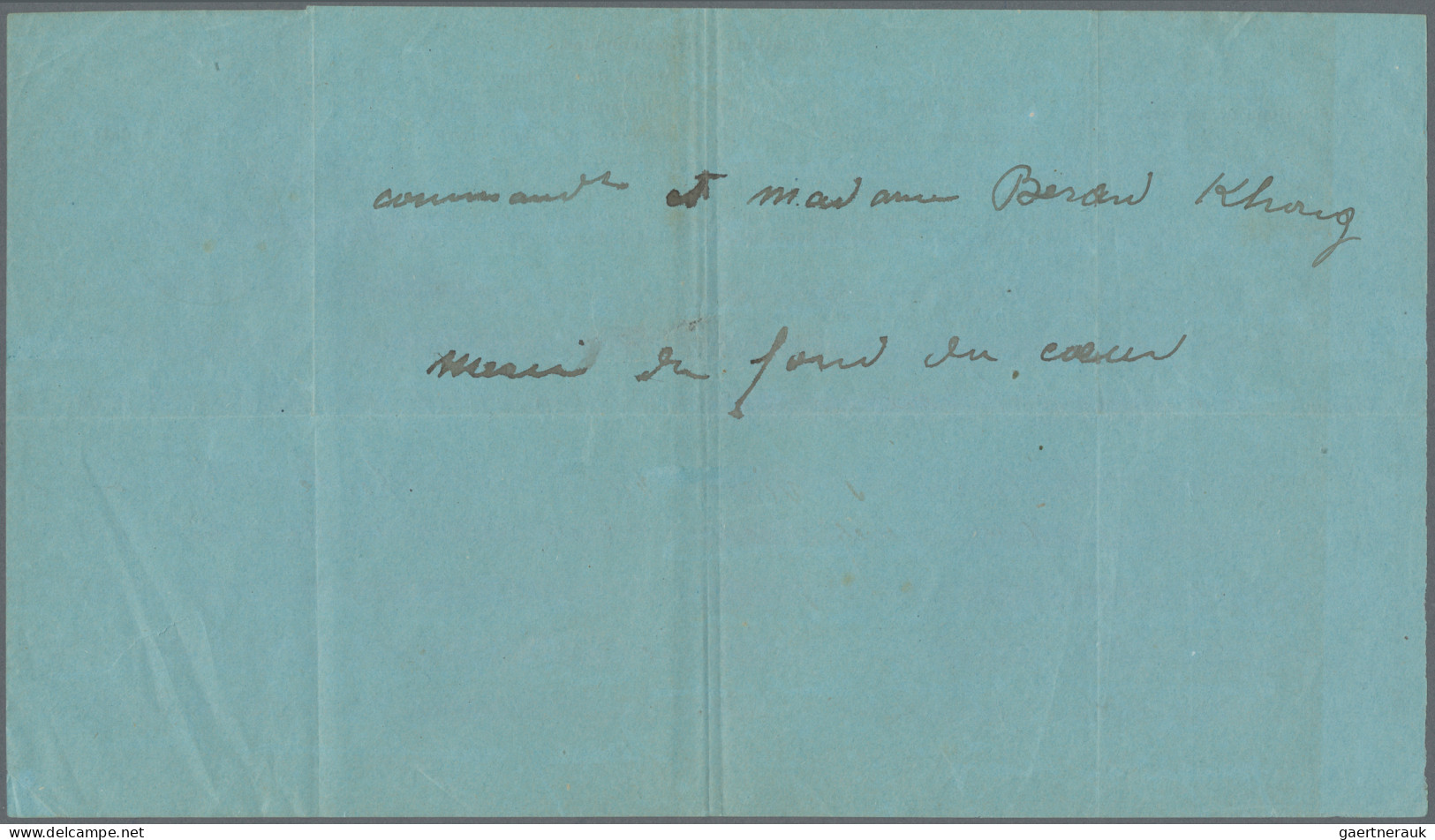 French Indochine: 1895 Telegram Form (blue) Dated '8th Mars 1895' Addressed To K - Cartas & Documentos